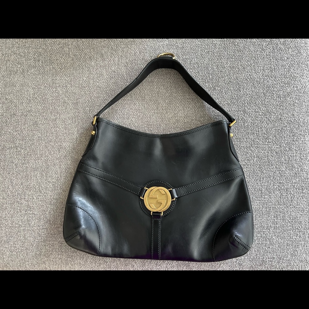 Gucci black leather hobo purse